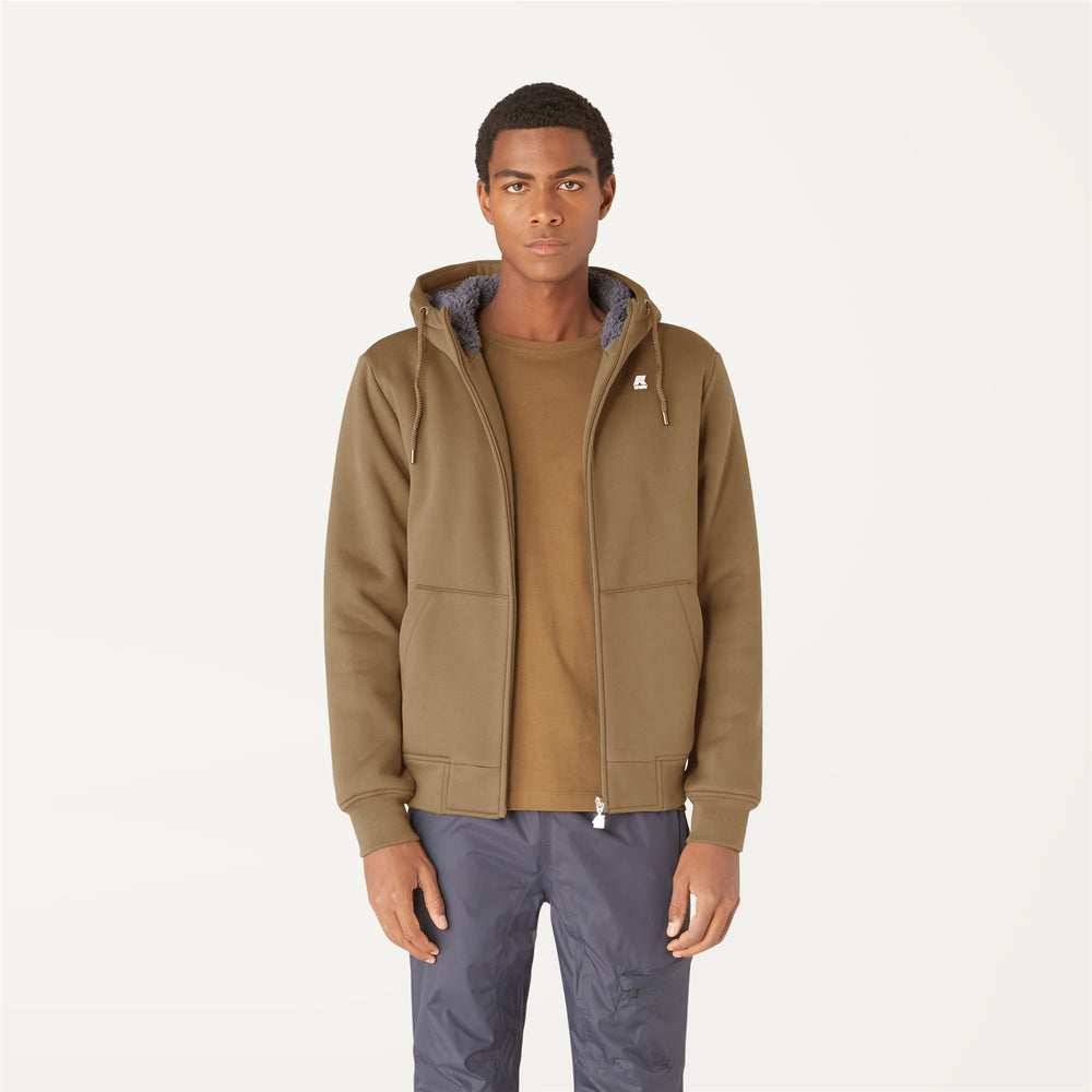 Beige Brown Unisex Warm Fleece Jacket with Adjustable Hood 02