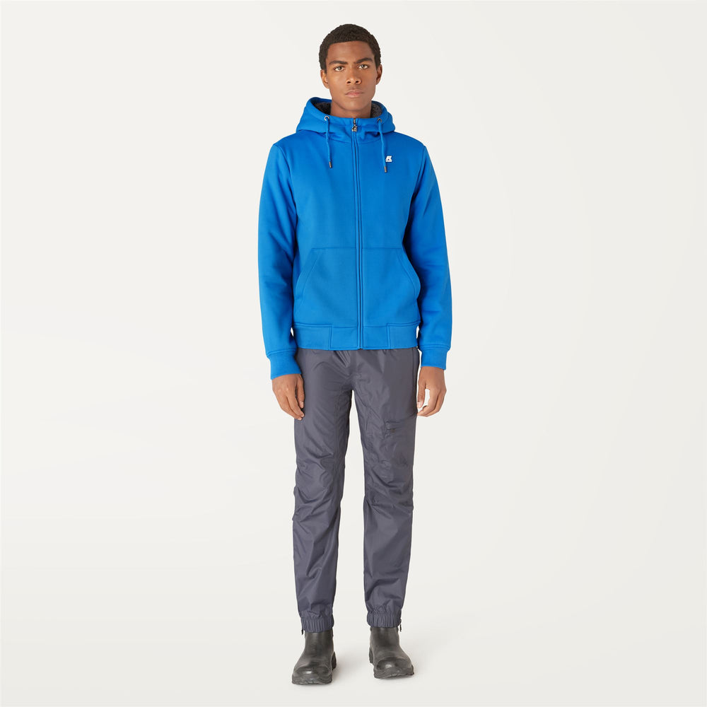 Blue Unisex Warm Fleece Jacket with Adjustable Hood and Pouch Pocket 02