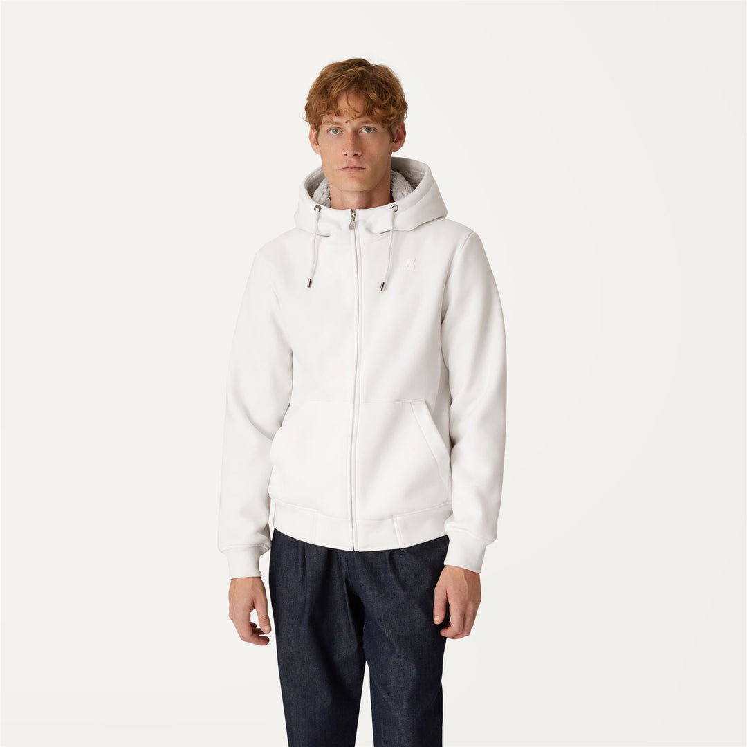 Fleece Unisex QUENTIN ORSETTO FLEECE Jacket WHITE SNOW Dressed Back (jpg Rgb)		