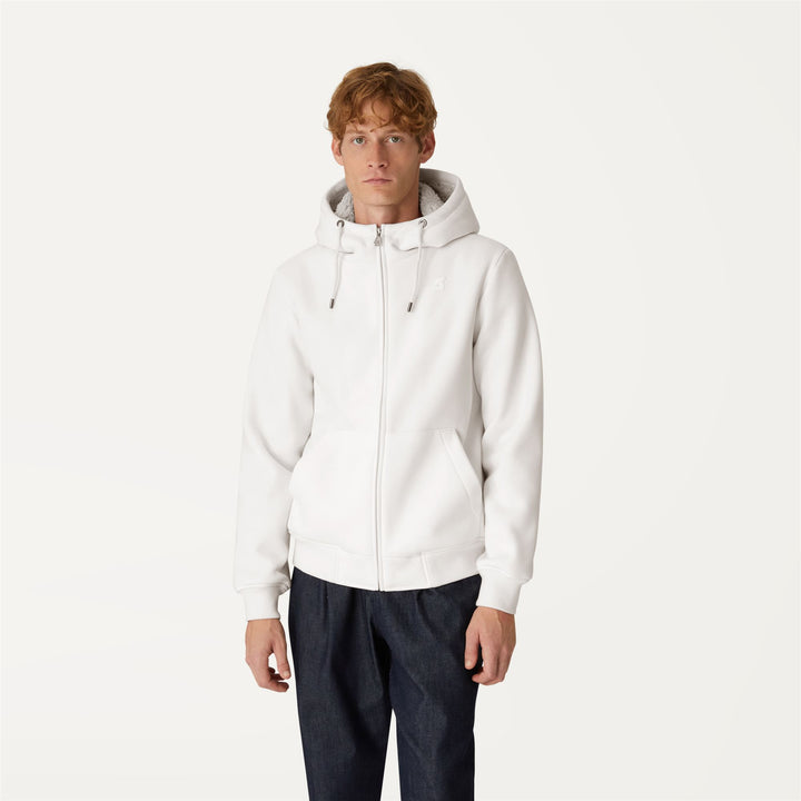 Fleece Unisex QUENTIN ORSETTO FLEECE Jacket WHITE SNOW Dressed Back (jpg Rgb)		