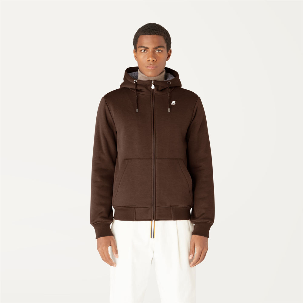 Brown Black Unisex Warm Fleece Jacket with Adjustable Hood 02