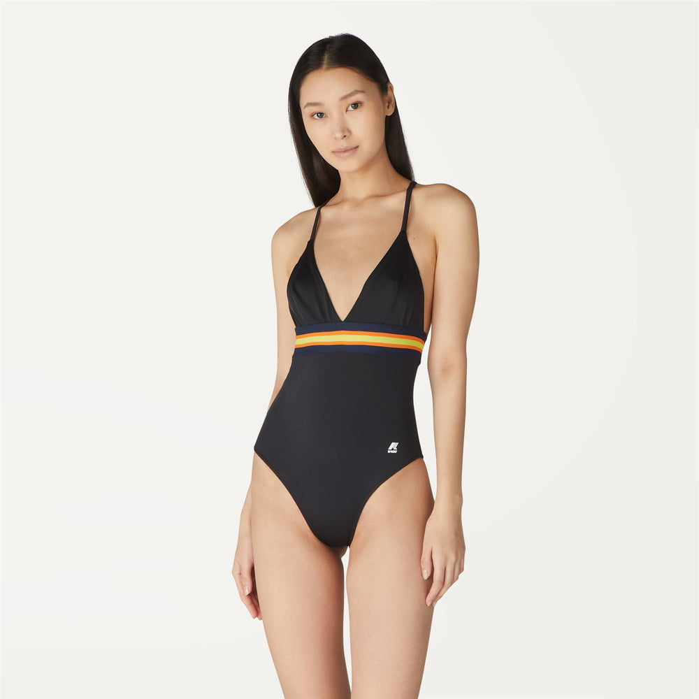 Traje de baño vintage negro y gris para mujer con tela de secado rápido 02