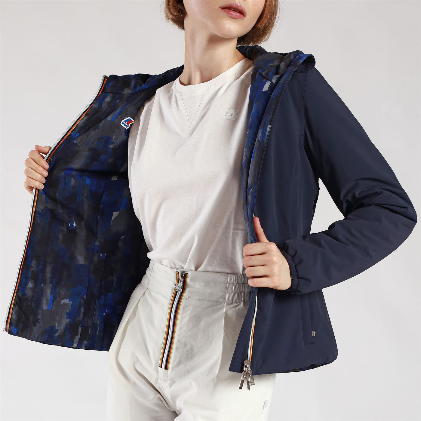 Jackets Woman LILY WARM DOUBLE GRAPHIC Short BLUE MARITIME - BLUE ABSTRACT Detail Double				