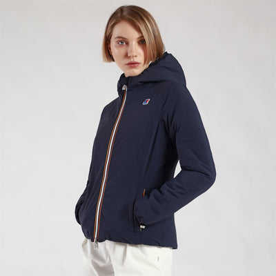 Jackets Woman LILY WARM DOUBLE GRAPHIC Short BLUE MARITIME - BLUE ABSTRACT Dressed Front (jpg Rgb)	