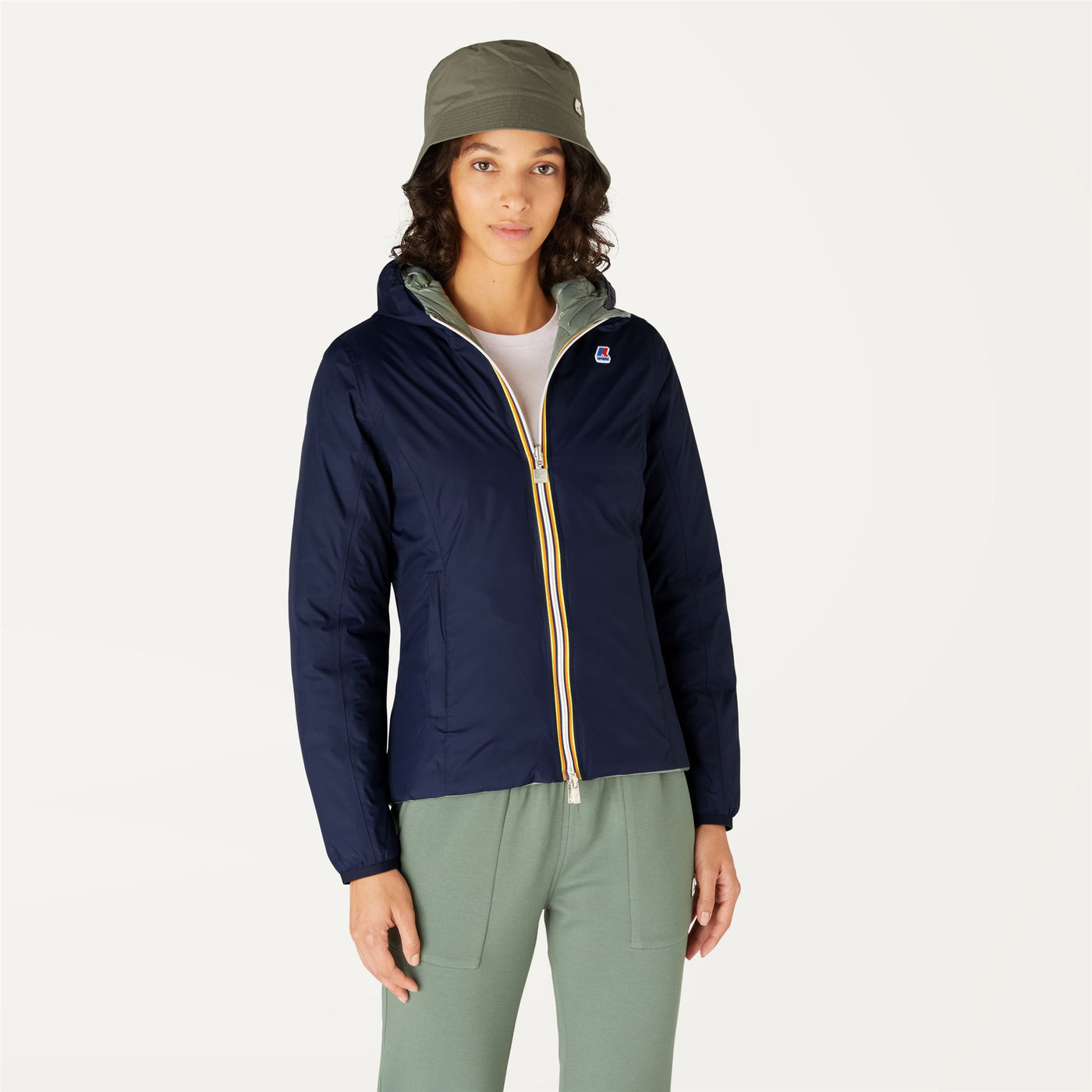 Jackets Woman LILY THERMO PLUS.2 DOUBLE Short BLUE DEPTH - GREEN LAUREL Dressed Back (jpg Rgb)		