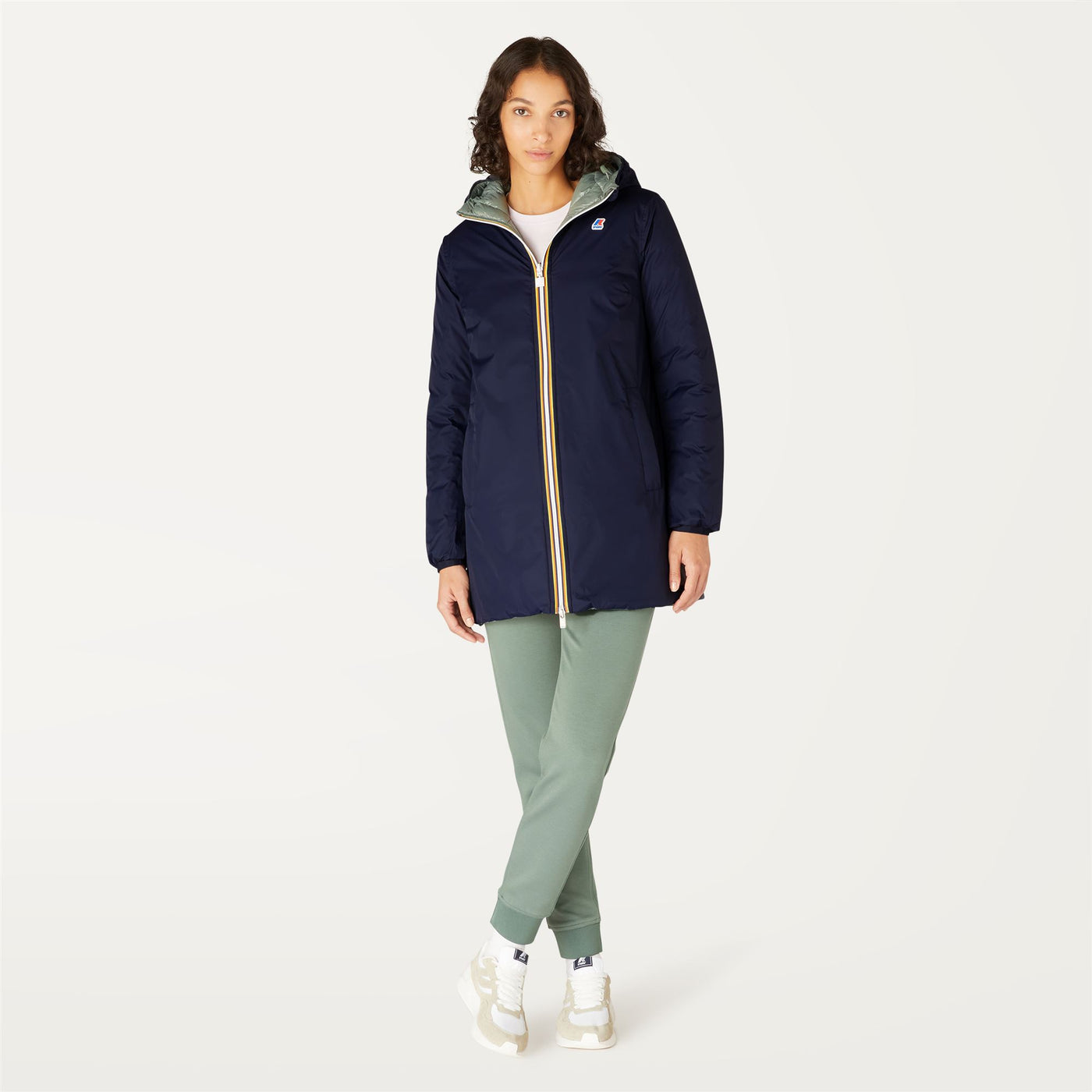 Jackets Woman SOPHIE THERMO PLUS.2 DOUBLE Mid BLUE DEPTH - GREEN LAUREL Dressed Back (jpg Rgb)		