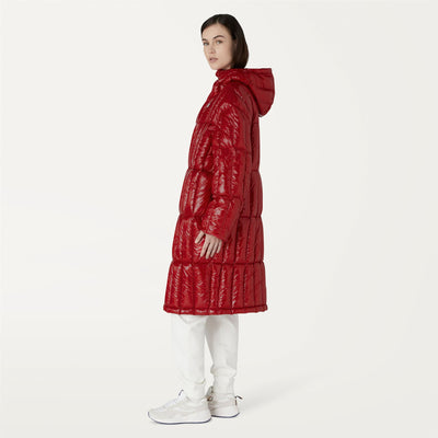 Jackets Woman SIDOINE WARM SHINY QUILTED Long RED VERMILION Detail (jpg Rgb)			