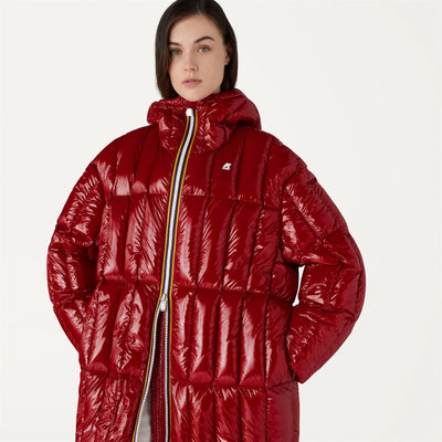Jackets Woman SIDOINE WARM SHINY QUILTED Long RED VERMILION Detail Double				