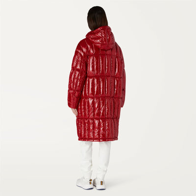 Jackets Woman SIDOINE WARM SHINY QUILTED Long RED VERMILION Dressed Front Double		