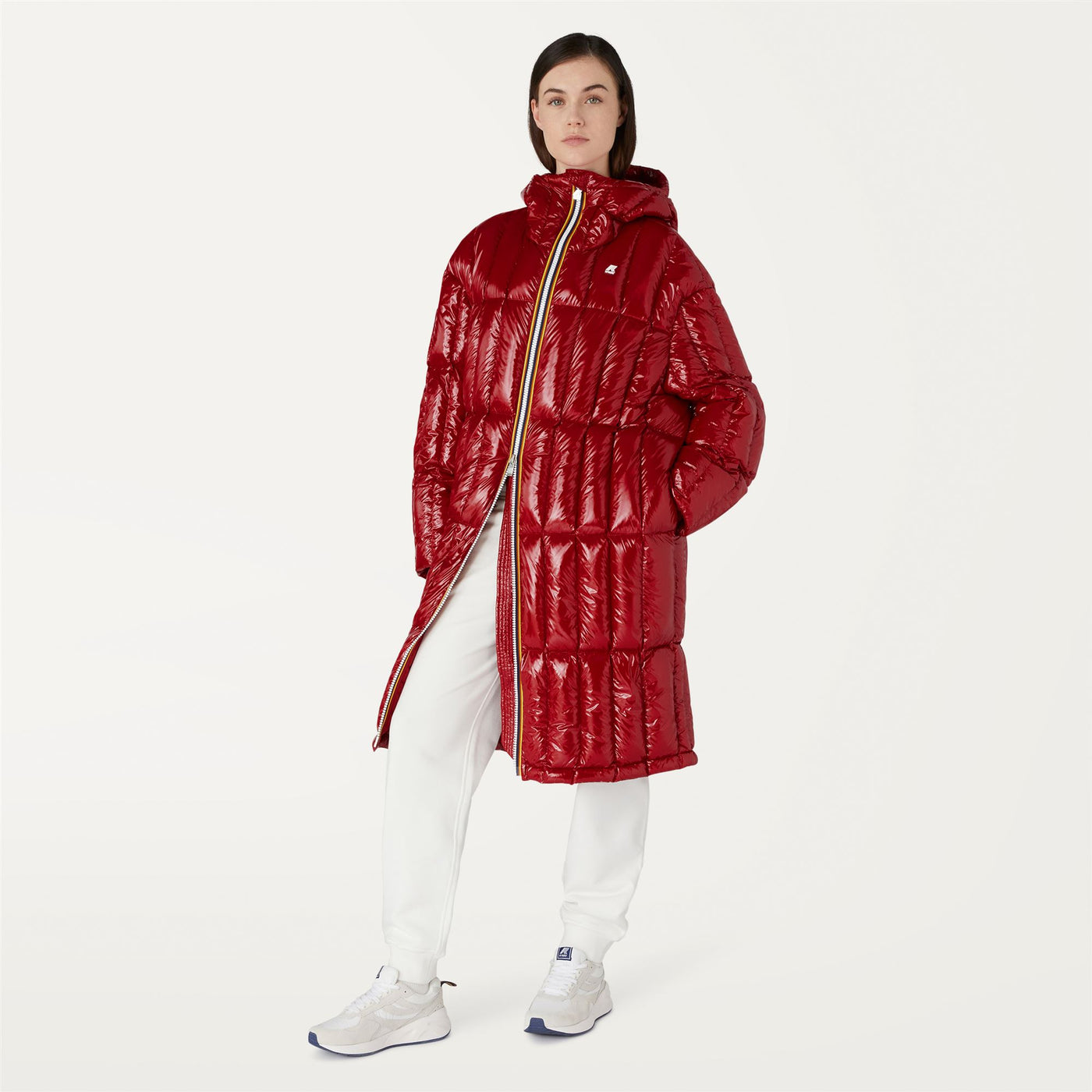 Jackets Woman SIDOINE WARM SHINY QUILTED Long RED VERMILION Dressed Back (jpg Rgb)		