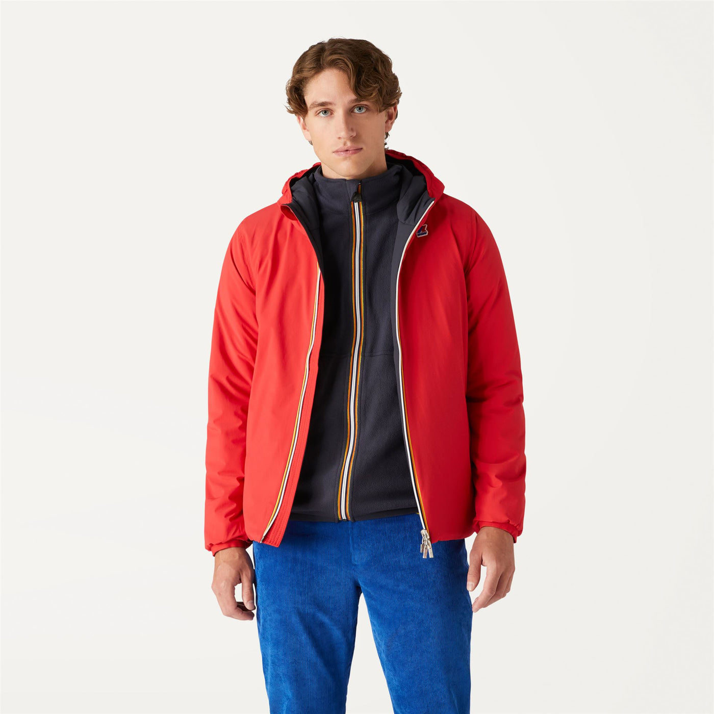Jackets Man JACQUES WARM DOUBLE Short RED - BLUE DEPTH Dressed Back (jpg Rgb)		