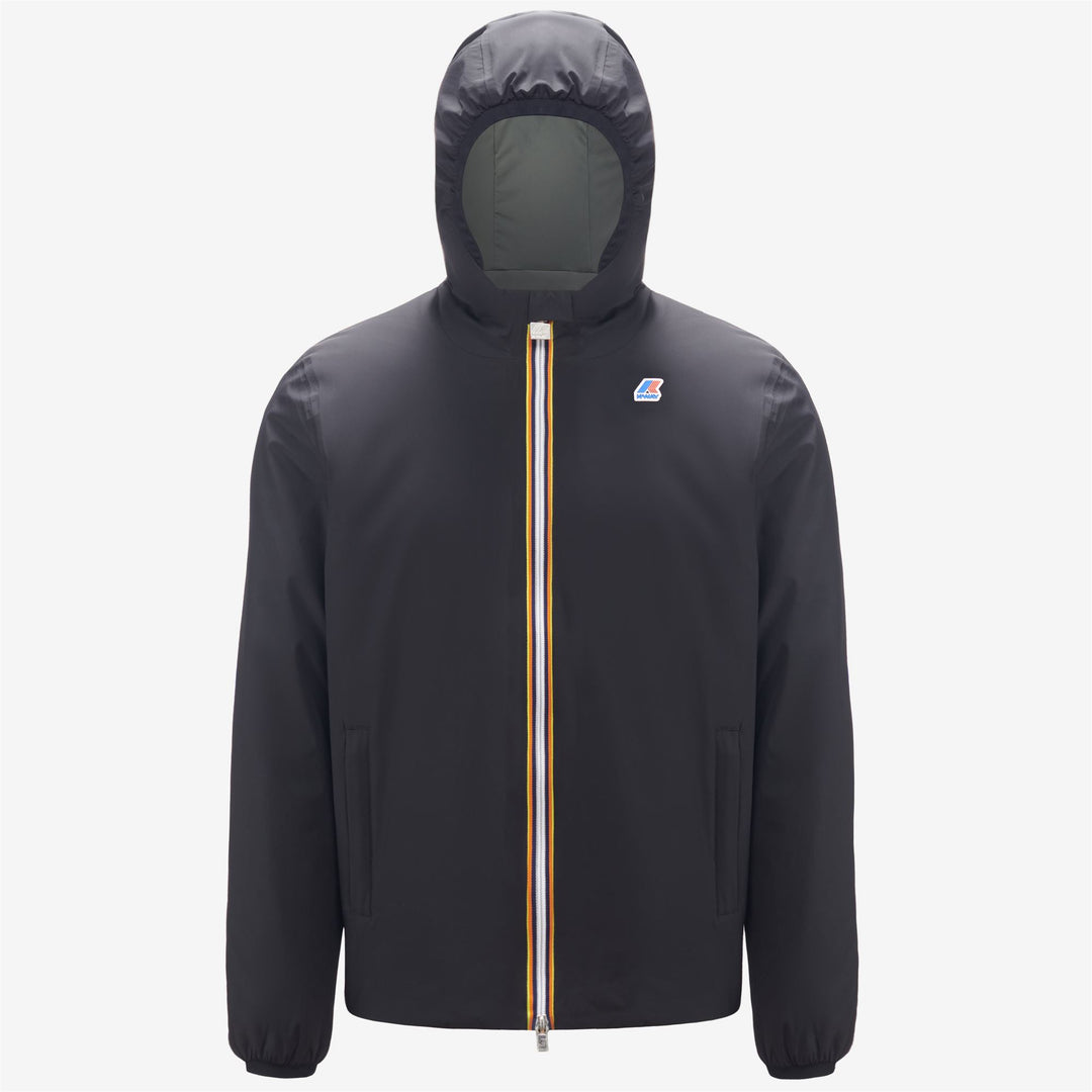 Chaqueta reversible cálida negra y gris para hombre con acolchado sintético 01