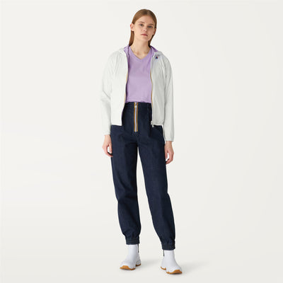 Jackets Woman LILY PLUS.2 DOUBLE Short WHITE - VIOLET PEONIA Dressed Back (jpg Rgb)		