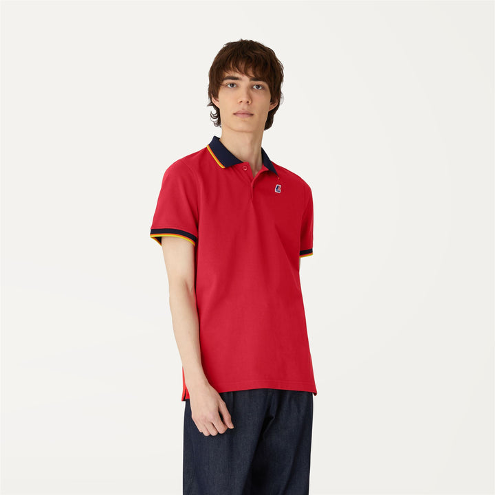 Polo Shirts Man VINCENT TOTAL CONTRAST STRETCH Polo RED Dressed Back (jpg Rgb)		