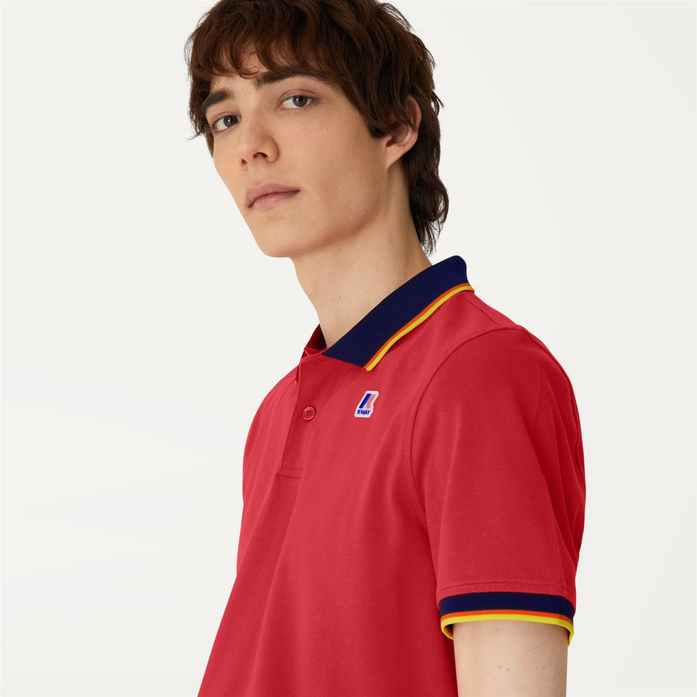 Polo Shirts Man VINCENT TOTAL CONTRAST STRETCH Polo RED Detail Double				