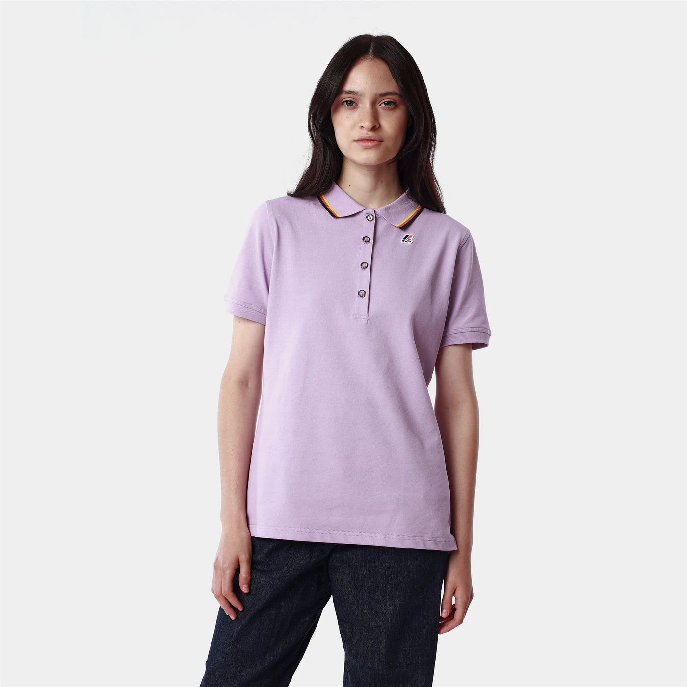 Polo Shirts Woman ALIZEE STRETCH Polo VIOLET PEONIA Dressed Front (jpg Rgb)	