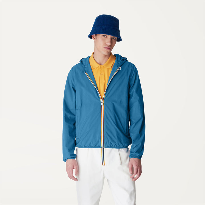Jackets Man JACQUES DOUBLE WAX ENZYME LOOK Short BLUE TURQUOISE Dressed Back (jpg Rgb)		