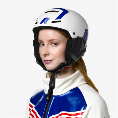 Helmets Unisex FAITO K-Way Helmet WHITE-BLUE LOGO-RED LOGO Dressed Front Double		