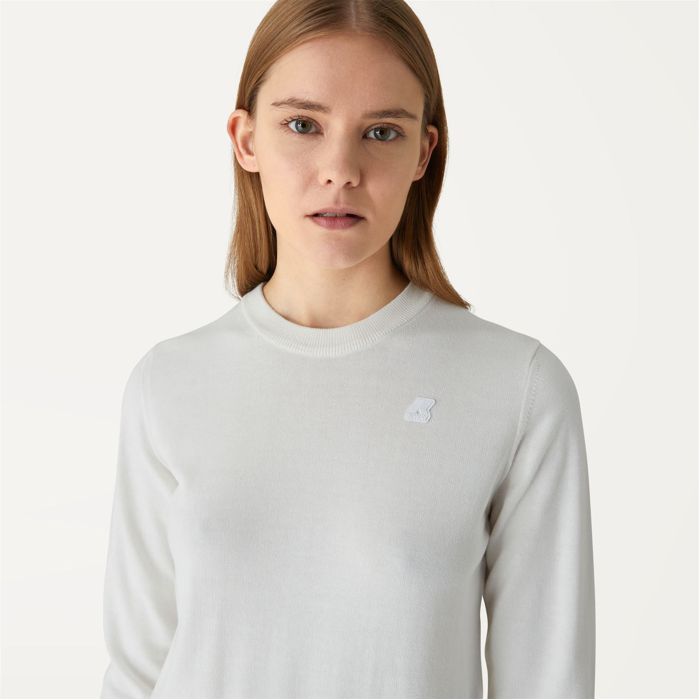 Knitwear Woman ESTELLE PLAIN STITCH Pull  Over WHITE | kway Detail Double				