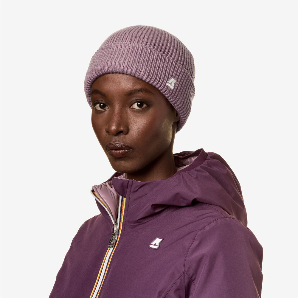 Dusty violet Unisex Wool Winter Beanie with K-Way Logo 02