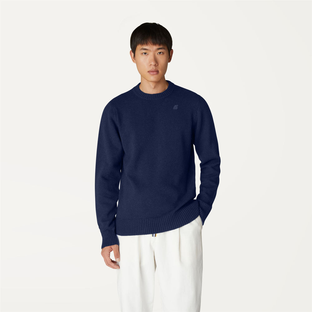 Pullover in Lana Calda da Uomo Blu con Dettagli a Costine 02