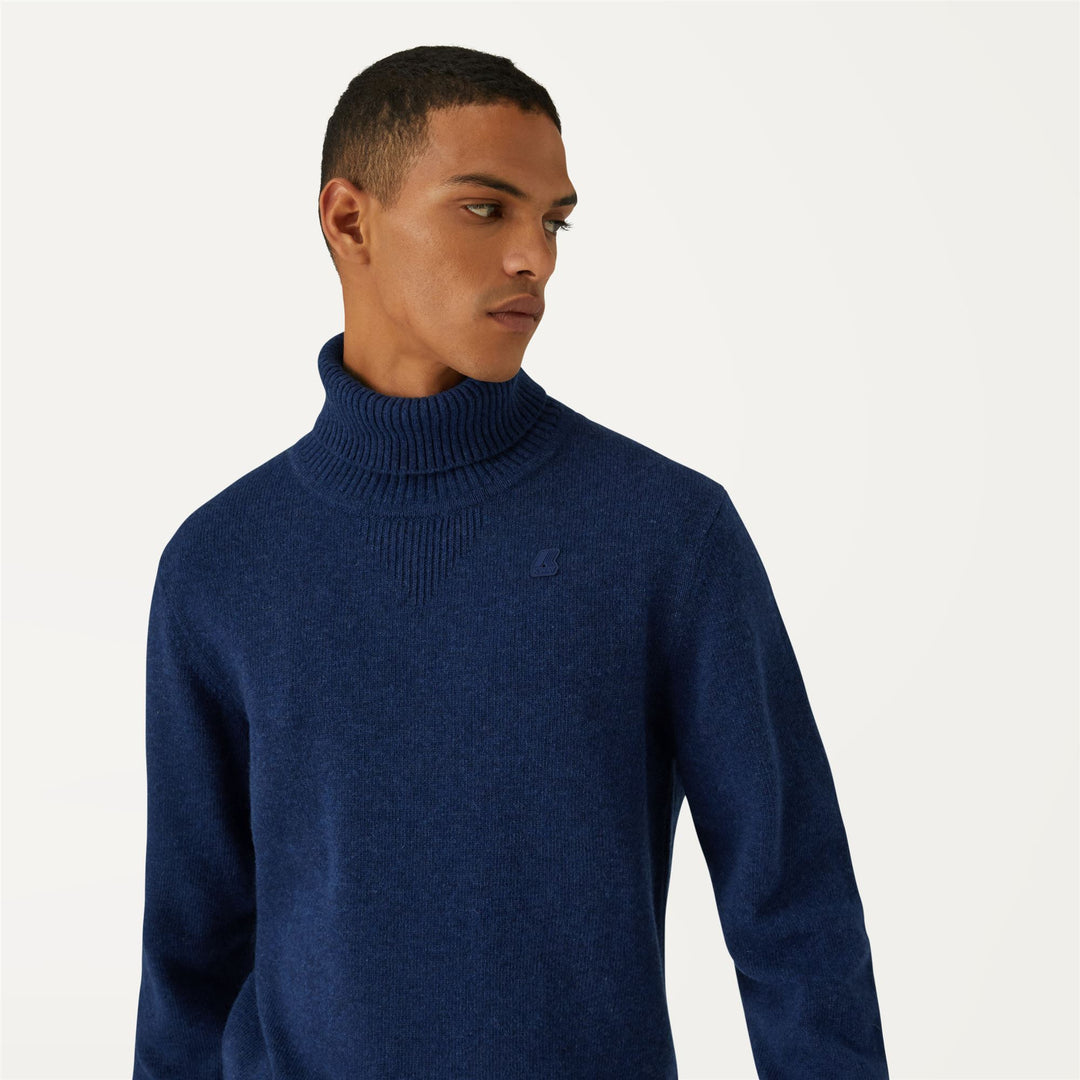 Knitwear Man HENRY LAMBSWOOL Pull  Over BLUE MEDIEVAL Detail Double				