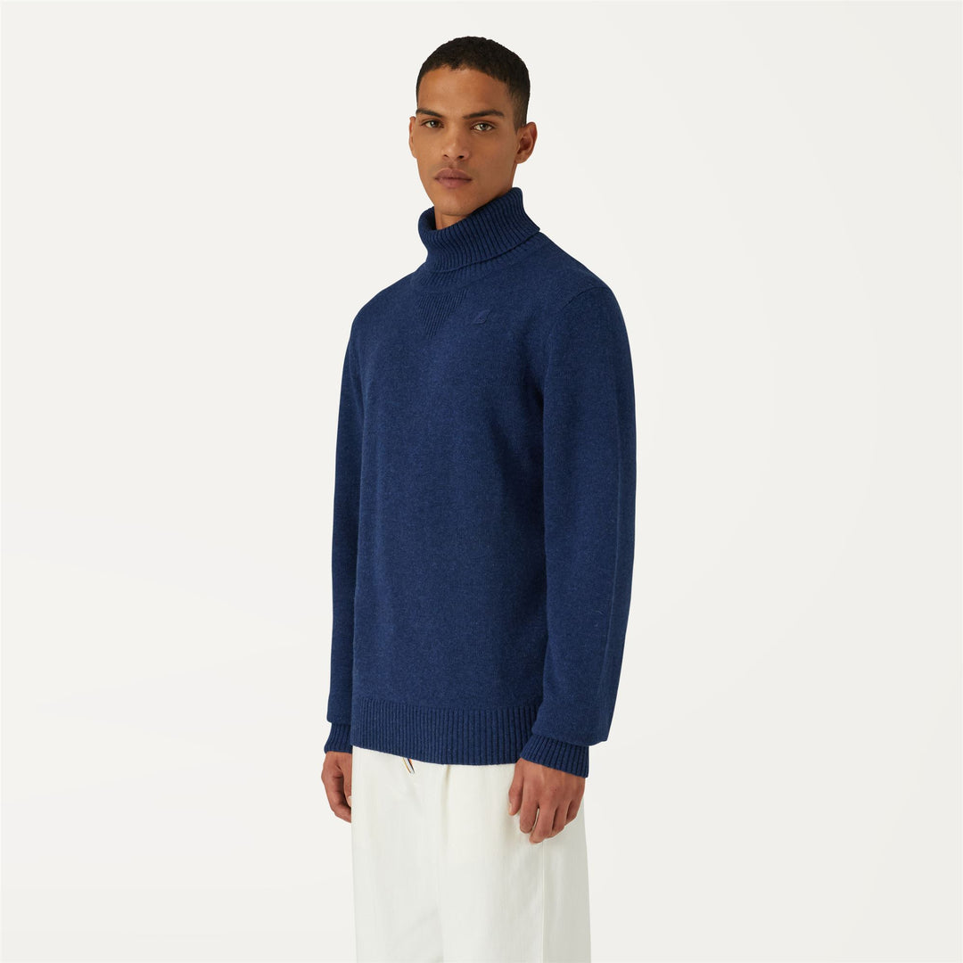 Knitwear Man HENRY LAMBSWOOL Pull  Over BLUE MEDIEVAL Detail (jpg Rgb)			