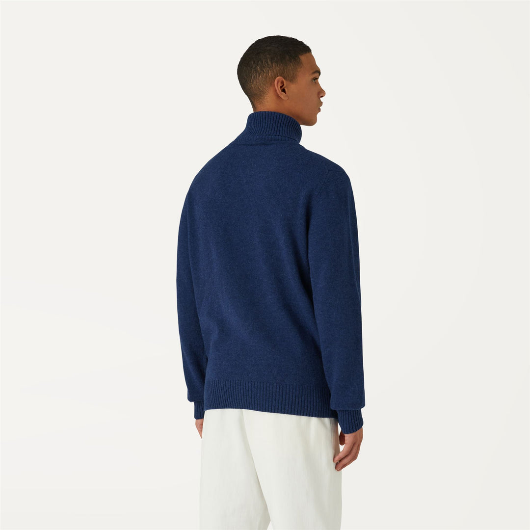 Knitwear Man HENRY LAMBSWOOL Pull  Over BLUE MEDIEVAL Dressed Front Double		