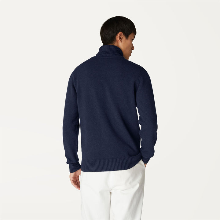 Knitwear Man HENRY LAMBSWOOL Pull  Over BLUE DEPTH Dressed Front Double		