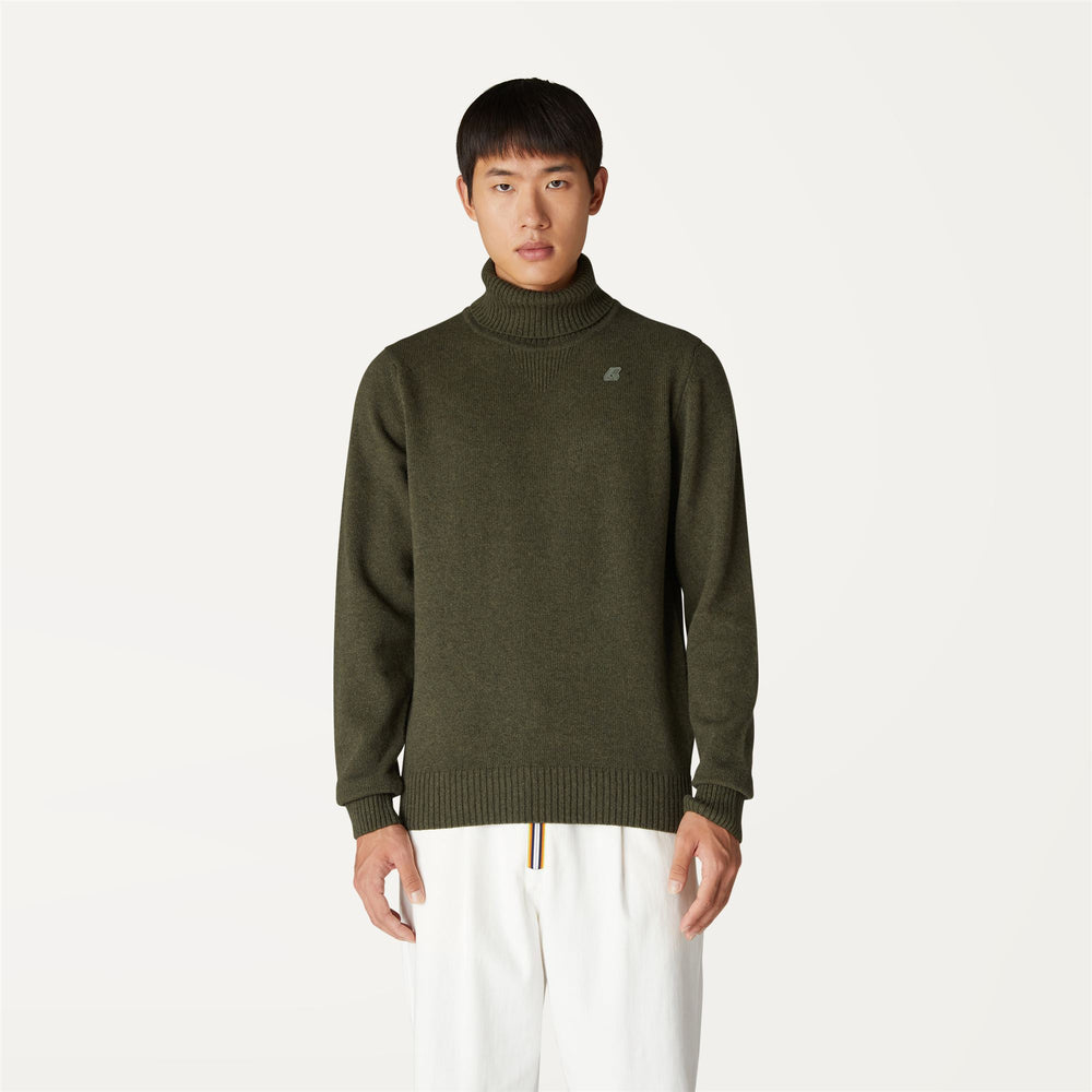 Blackish green Men's Warm Wool Knit Pullover with High Neck 02