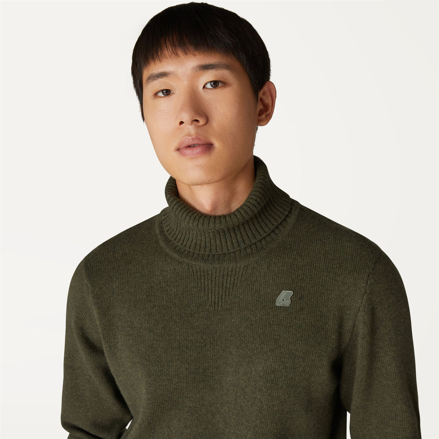 Knitwear Man HENRY LAMBSWOOL Pull  Over GREEN BLACKISH Detail Double				