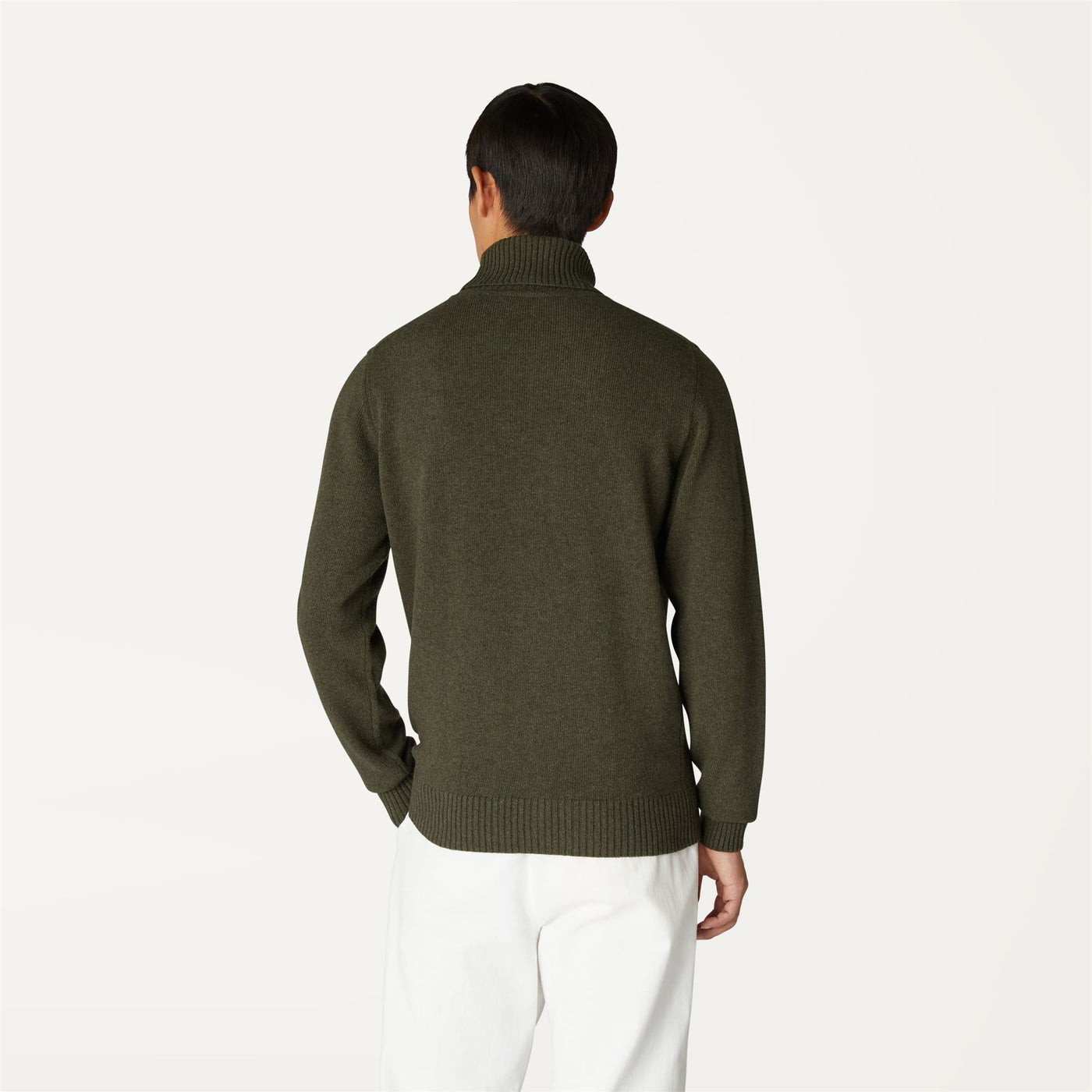Knitwear Man HENRY LAMBSWOOL Pull  Over GREEN BLACKISH Dressed Front Double		
