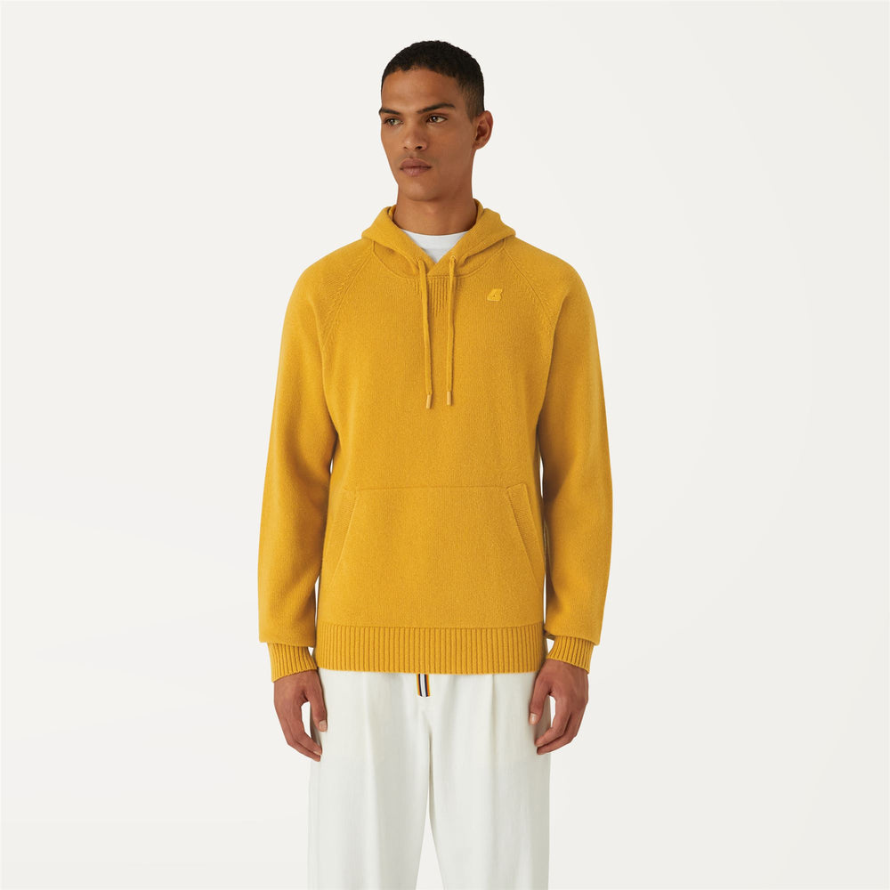Sunflower Yellow Men's Warm Wool Knit Jumper with Hood 02
