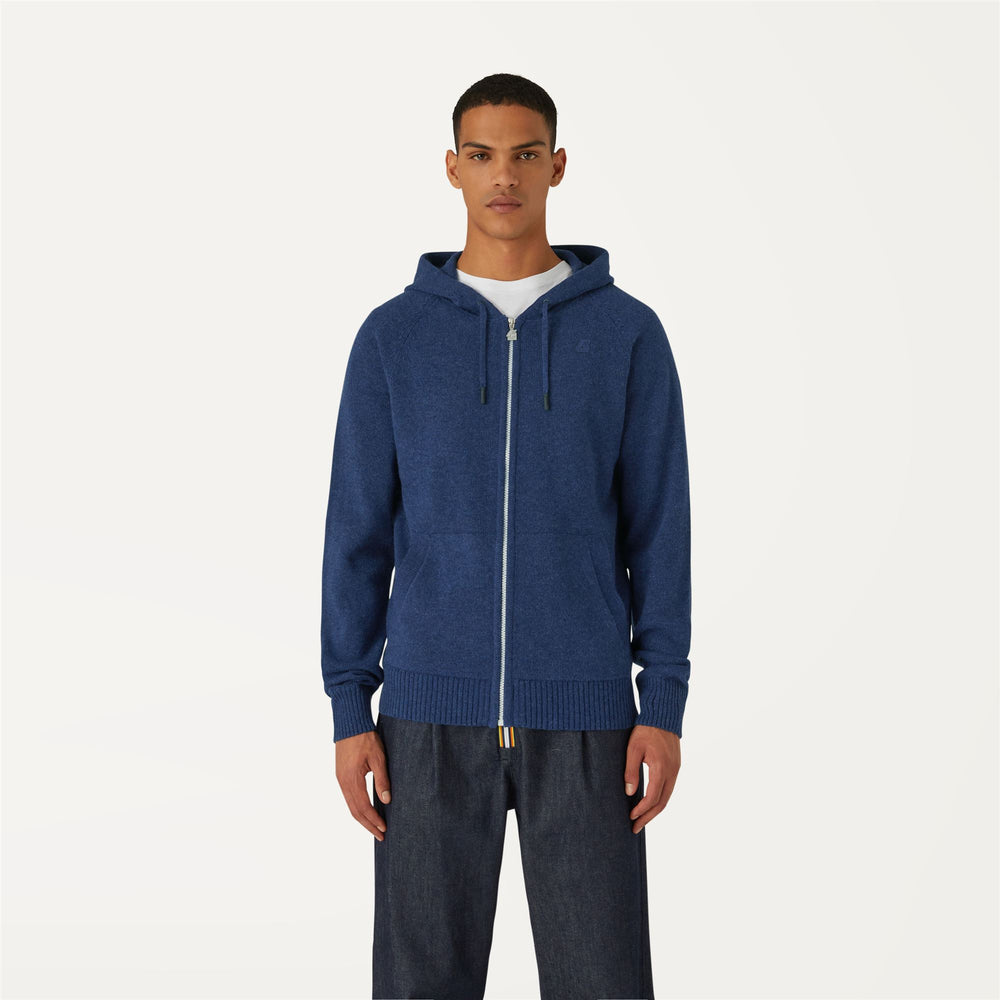 Blue Men's Warm Wool Knit Jacket with Kangaroo Pocket 02