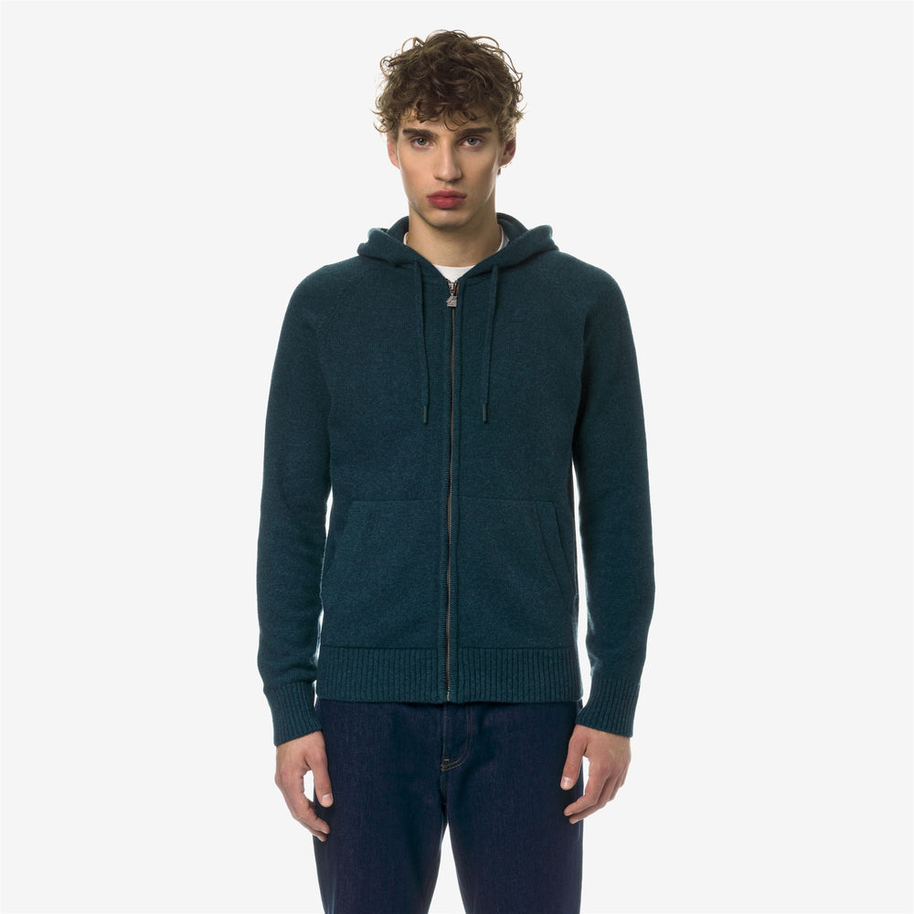 Petrol grey Men's Warm Wool Knit Jacket with Hood 02