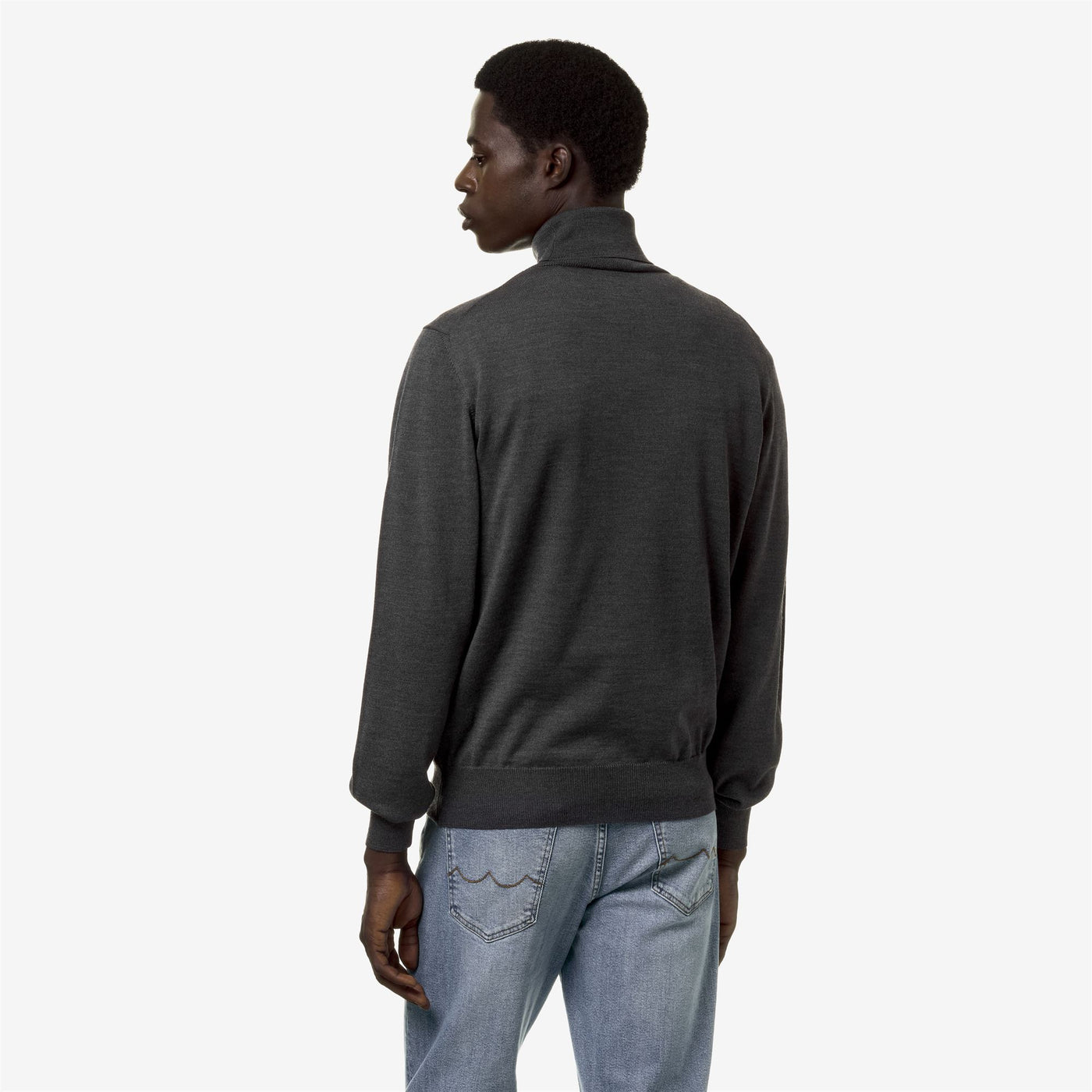 Knitwear Man HENRY MERINO Pull  Over GREY MD MEL Dressed Front Double		