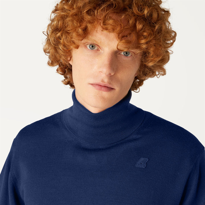 Knitwear Man HENRY MERINO Pull  Over BLUE MEDIEVAL Detail Double				