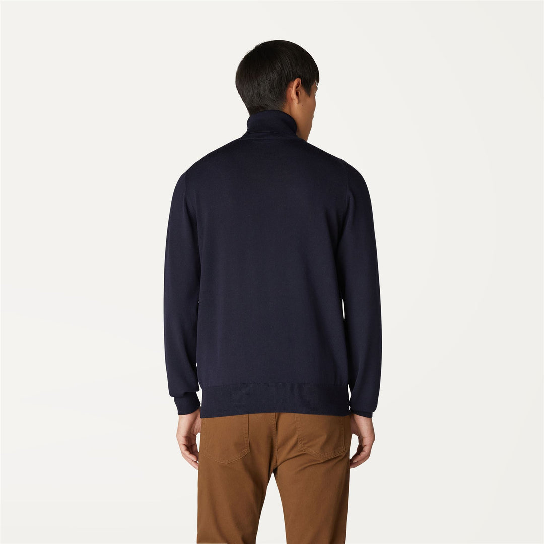 Knitwear Man HENRY MERINO Pull  Over BLUE DEPTH Dressed Front Double		