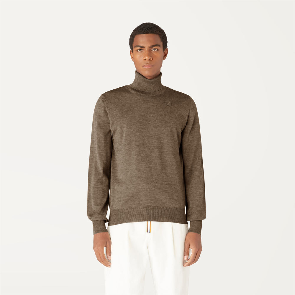 Beige Brown Men's Merino Wool Turtleneck Pullover for Warmth 02