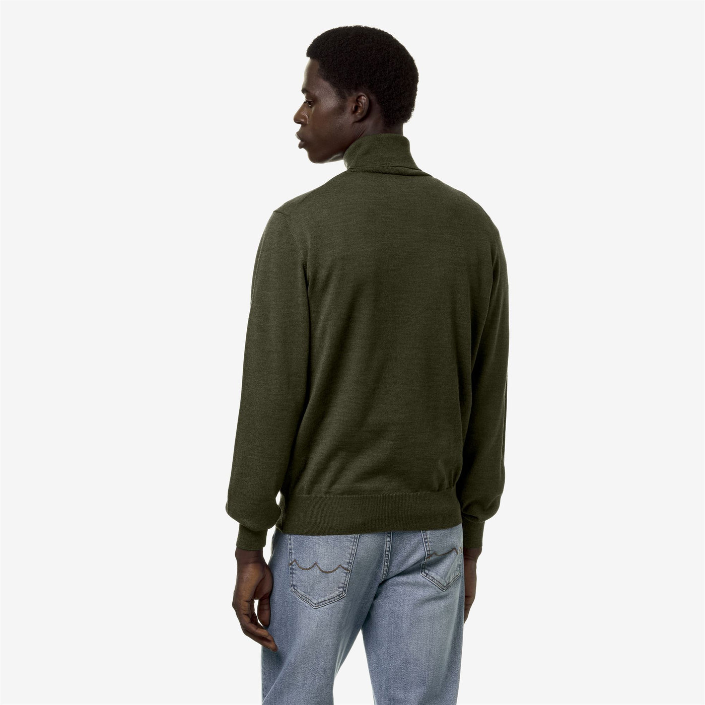 Knitwear Man HENRY MERINO Pull  Over GREEN BLACKISH Dressed Front Double		