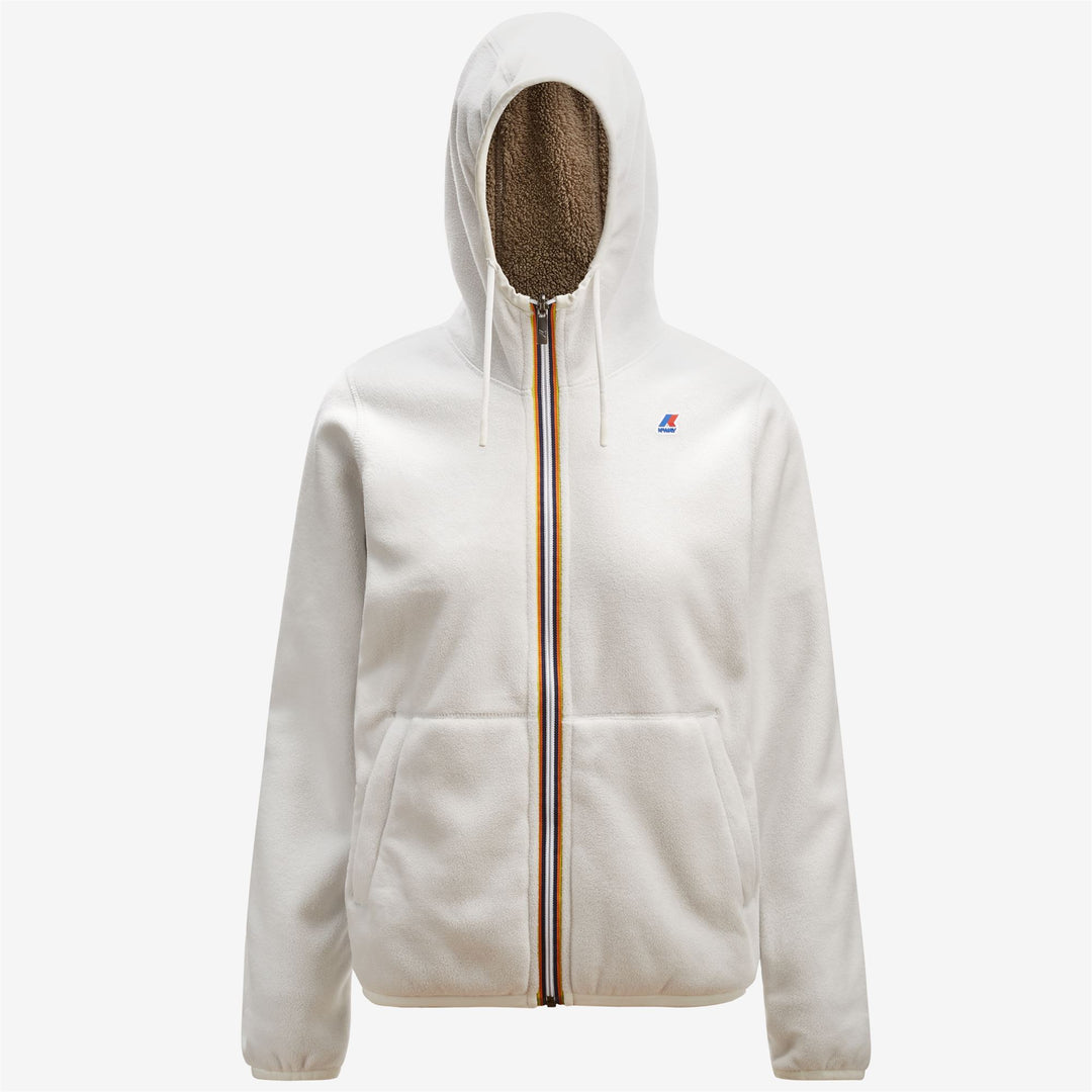 Chaqueta de forro polar reversible beige gris para mujer con capucha ajustable main