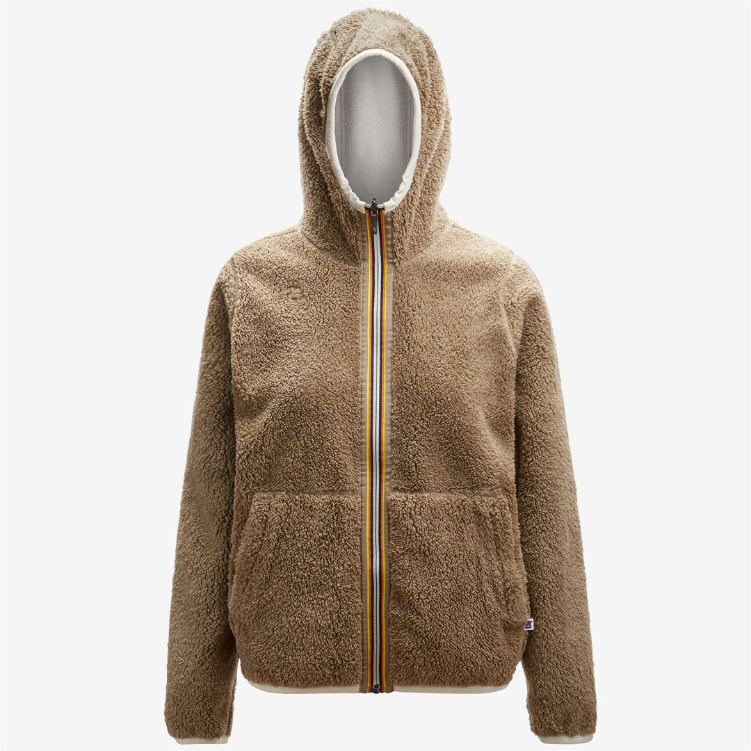 Chaqueta de forro polar reversible beige gris para mujer con capucha ajustable main