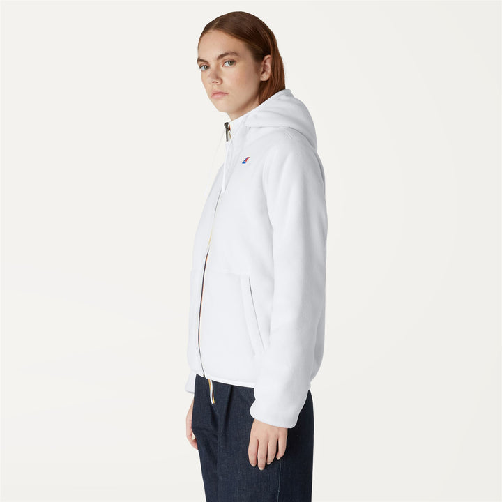 Chaqueta de forro polar reversible beige gris para mujer con capucha ajustable 5