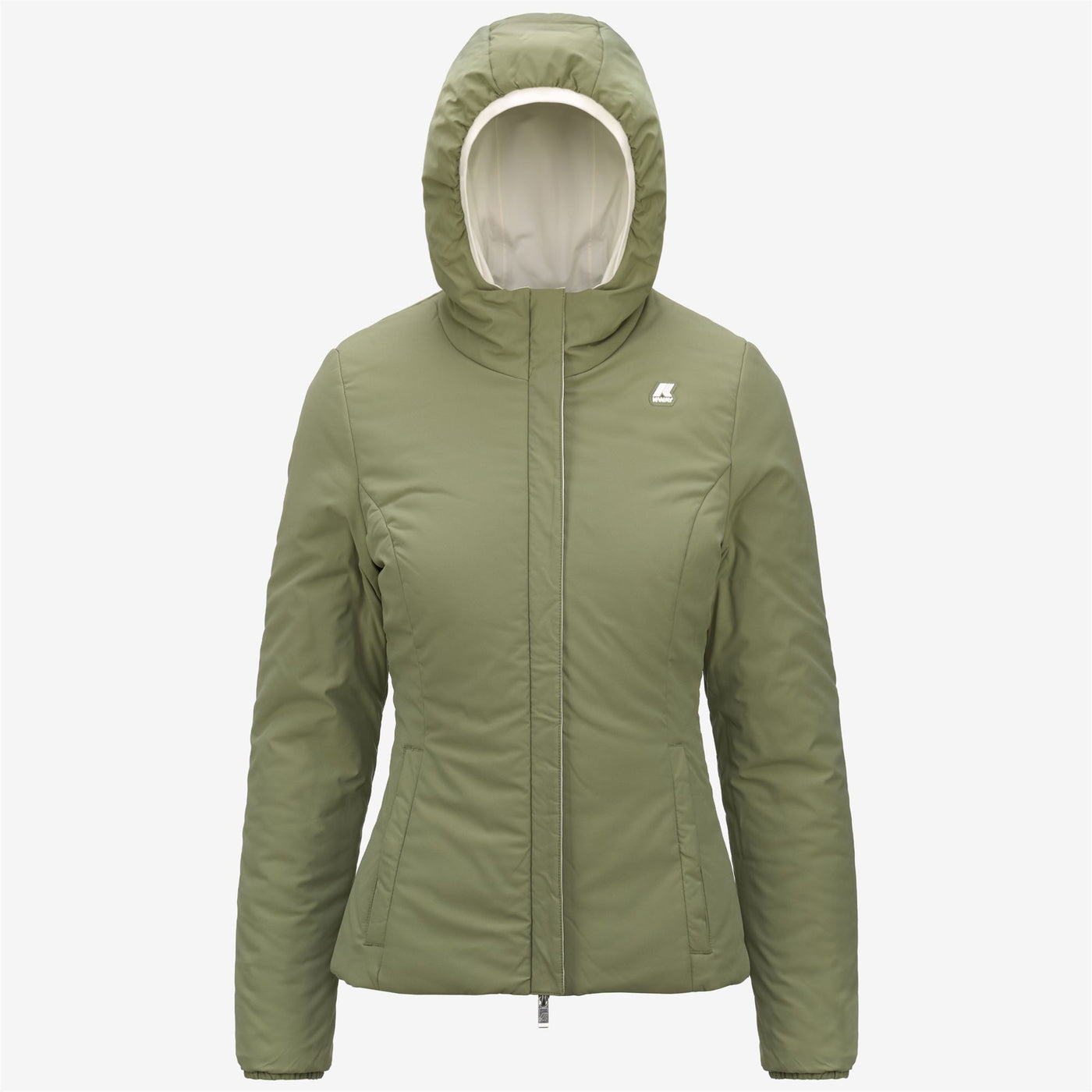 Jackets Woman LILY WARM DOUBLE Short WHITE G-GREEN S Dressed Front (jpg Rgb)	