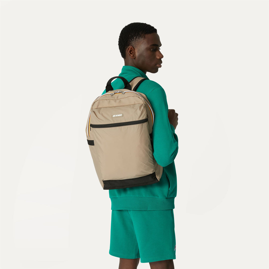 Bags Unisex LAON Backpack BEIGE TAUPE Dressed Back (jpg Rgb)		