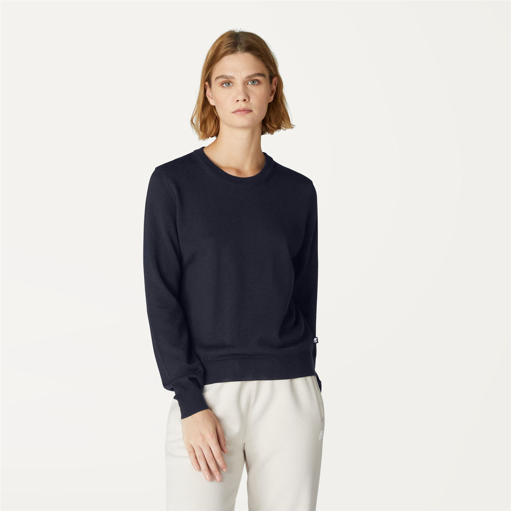 Maglione Girocollo Donna in Lana Merino Blu Profondo per Calore 02