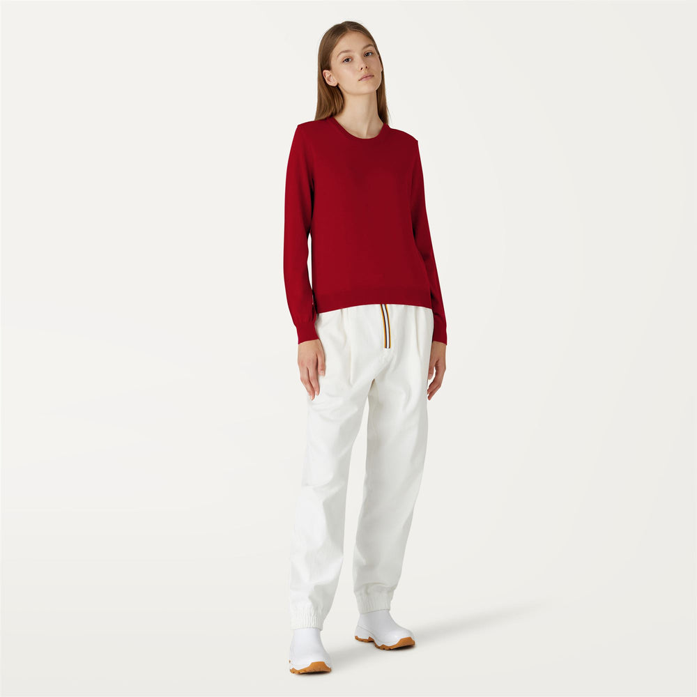 Maglione Girocollo Donna in Lana Merino Rosso Pomodoro Scuro 02
