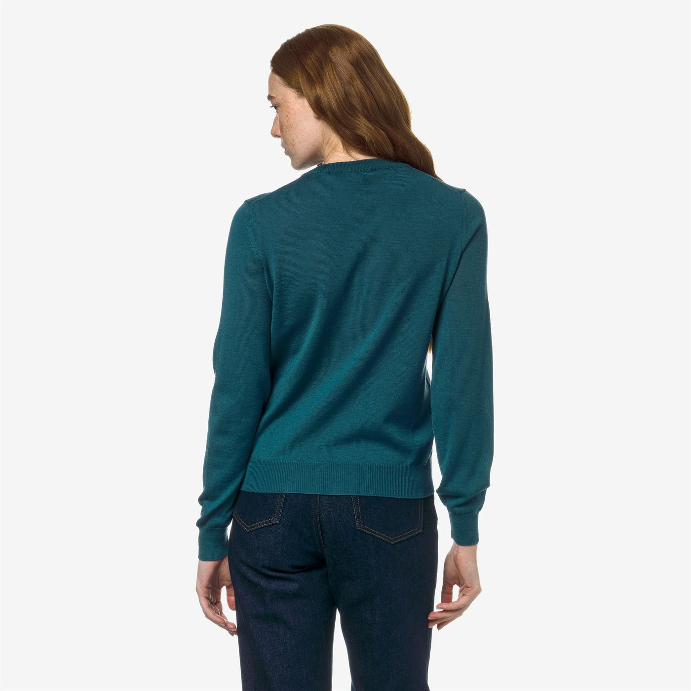 Knitwear Woman ABBI MERINO Pull  Over GREEN TEAL Dressed Front Double		
