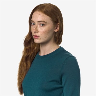 Knitwear Woman ABBI MERINO Pull  Over GREEN TEAL Detail Double				