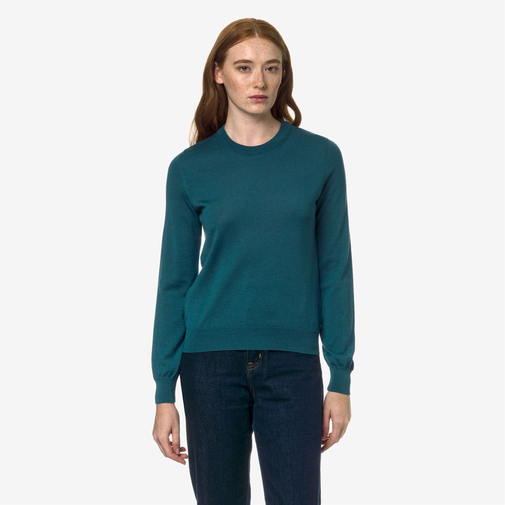 Maglione a Collo Alto Donna in Lana Merino Blu Teal 02